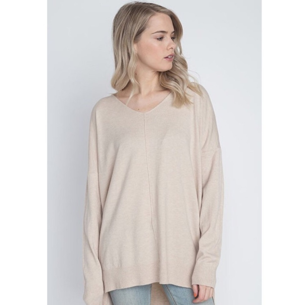 LAST ONE Dreamers Debut Oatmeal V Neck Front Seam Sweater